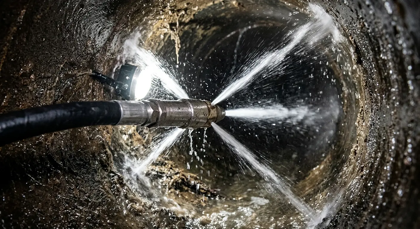 High-pressure hydro jetting nozzle cleaning sewer pipe for Sewer Cleanout in Newberry